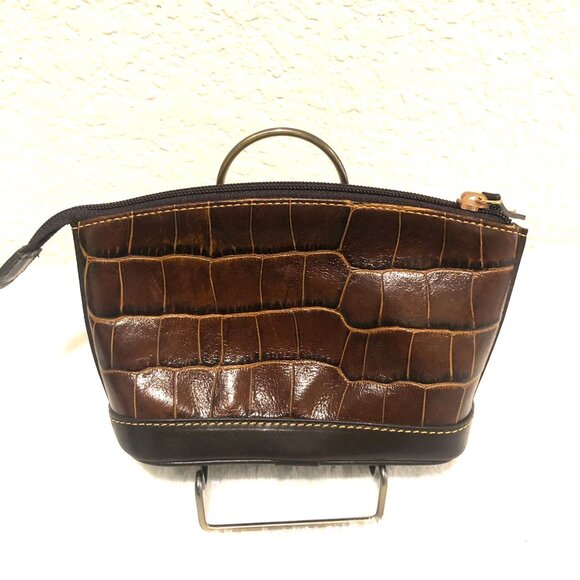 Dooney & Bourke Cognac Leather Croc Embossed Style Domed Cosmetic / Accessory Ba - Picture 2 of 7